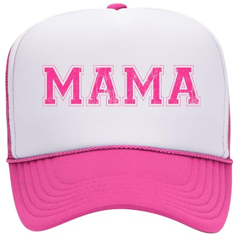 Mama Collegiate Trucker Hat | Mom Hat for Mothers Day Birthday Boy Girl | Premium Mesh Foam Snapback Hat for Women (US, Alpha, One Size, Hot Pink/White)