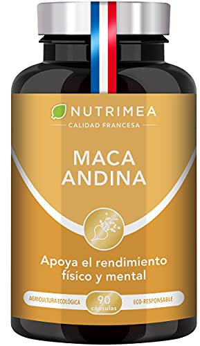 Maca Pura Andina Ecológica, 100% Natural, Aumenta Energía, 3 cápsulas al día 1500 mg, 90 Capsulas Vegetales, Hombres y Mujeres, Estimulador Natural, Fabricado en Francia