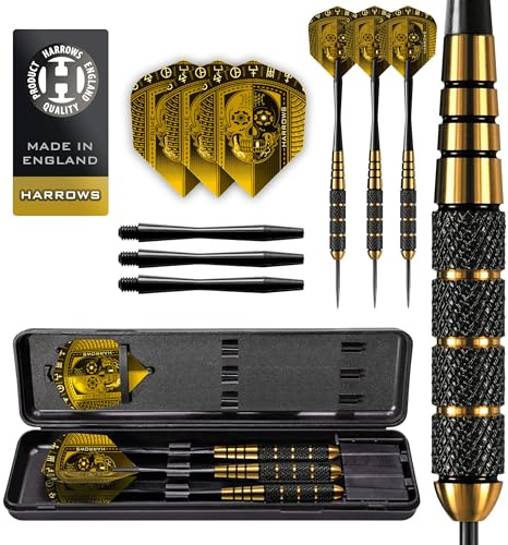 Harrows Voodoo Brass Steel Tip Darts Set 19g, 21g, 23g, 25g & 27g - Includes Speedline shafts, Marathon Gold Flights & Travel Case (21g)