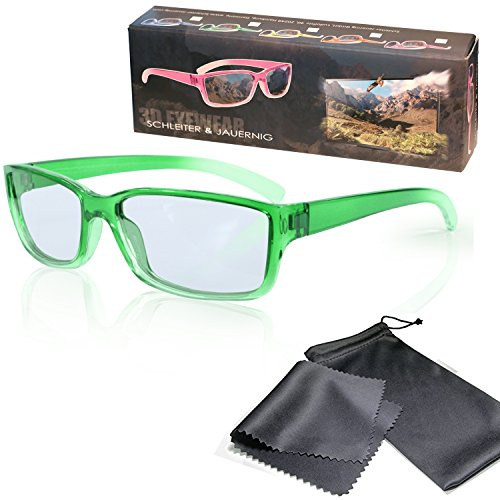 SJ3D Passive 3D Brille für Kinder – Grün / Transparent - Polfilterbrille zirkular polarisiert - Für RealD 3D Kino & TV: LG Cinema 3D Philips Easy 3D Telefunken Toshiba 3D Natural Vizio 3D und 3DTVs von SONY Grundig Panasonic Hisense CMX uvm. - Inkl. Mikrofaser Brillenbeutel und Putztuch