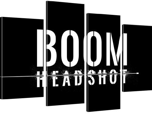 Kunstlab Boom Headshot Gamer Wandbilder auf Leinwand Besser als Poster - 100x60 cm 4-Teilig: Schwarz-Weiss