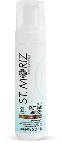 St. Moriz Professional Sofortbräuner Mousse - entwickelt sich in 1-3 Stunden - mit Aloe Vera und Vitamin E - mit Leitfarbe - Dermatologisch getestet, ohne Tierversuche - 200ml