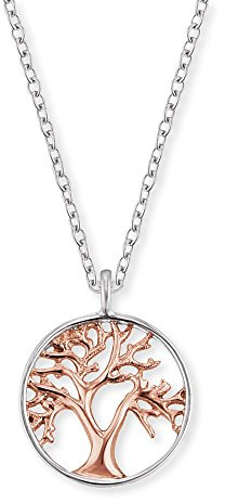 Engelsrufer Baum des Lebens Kette mit Anhänger für Damen Bicolor Rhodiniert und Rosévergoldet 925er-Sterlingsilber Länge 40 cm + 4 cm