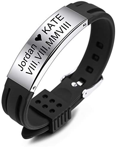 MeMeDIY Bracciale Personalizzato con Nome Incisione Personalizzata per Uomo Donna Ragazzi Ragazze Gomma Silicone Sport Polsino Identificazione ID Tag in Acciaio Inossidabile