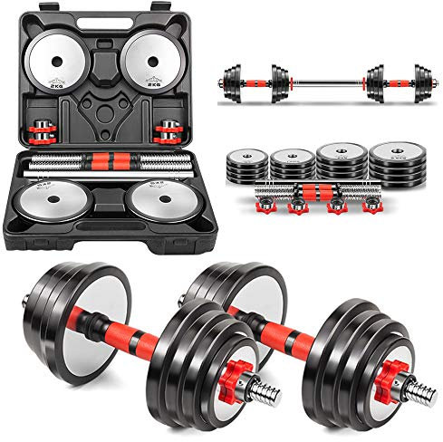 Hantel Set (1 Paar) 15-30 KG Beschichtung Aus Reinem Stahl Einstellbares Gewicht Hantel & Langhantel Kombinationskit zum Home Gym Workout Fitness Bodybuilding Ausrüstung, Kofferpaket,2x15kg