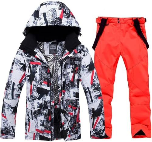 Ensemble veste et pantalon de ski pour homme - Combinaison de neige imperméable pour l'hiver - Veste de snowboard coupe-vent - Combinaison de ski changjia, 1 rouge blanc + orange, M