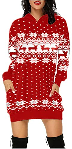 Jarseila Pull Femme Noël Fantaisie Pull Top Automne Hiver Tricoté Pull Renne Print Longue Manches Xmas Pullover Casual Sweatshirt Christmas Hoodie Pullover #C Rouge XXL