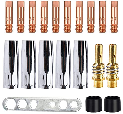 MIG/MAG Accessori,20 Pezzi Accessori per Saldature, Set di Materiali di Consumo Saldatori,Accessori per Saldatrice,UGELLO,PUNTA GUIDAFILO M6 0,8mm,DIFFUSOREE,ISOLATOR,STRUMENTO
