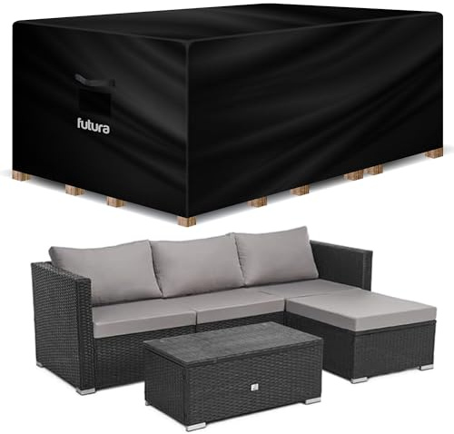Futura Premium Rectangular Garden Furniture Covers Waterproof 280x204x106cm, Heavy Duty 600D Oxford Fabric Outdoor Table, Patio & Rattan Garden Furniture Covers, PVC Lined, Air Vents and UV Safe