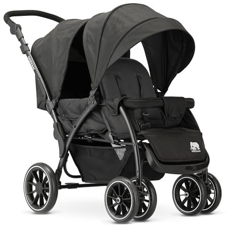 Deryan Elena - Cochecito para niños (doble Duett, con arnés de 5 puntos, ajustable a 4 años), color negro