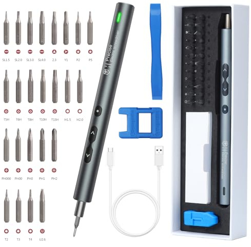 LOFICOPER Mini Elektro-Schraubendreher Set, 28 in 1 Präzisions Magnetische Feinmechaniker Schraubenzieher mit 24 S2-Bits, mit LED-Licht, Type-C USB, Reparatur Akkuschrauber für Uhr, Kamera, Laptop
