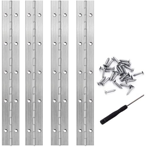 Cerniera per Pianoforte Cerniere Inox 25cm Cerniera Lunga per Ante, Mobili, Armadietti 4 Pezzi, con Vite e Cacciavite