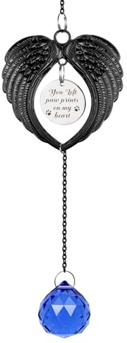 free-space Dog Memorial Gifts for Loss of Dog Cat Pet Paw Print Sun Catcher Sympathy Gift Crystals Prisms Hanging Garden Decor Rainbow Suncatcher Pet Dog Remembrance (Black)