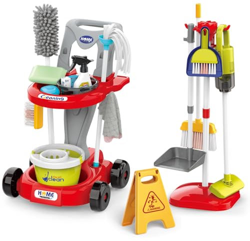 Sotodik Kinder Reinigung Set, Haushaltsreinigung Rollenspiel Spielzeug, Kinder Kehrschaufel Set Handfeger Besen und Kehrset Spielzeug,Spielzeug für die Hausreinigung für Kinder ab 3 Jahren (Rot)