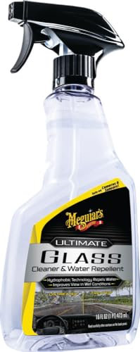 Meguiar's® Ultimativer Glasreiniger - Premium Glas- und Fensterreiniger für schnelles Reinigen mit hydrophober Technologie, die als Regenabweiser wirkt und die Sicht bei Regen verbessert - 473 ml