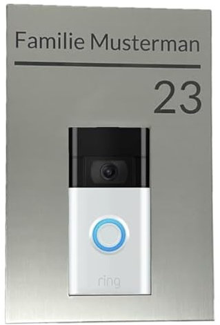 Personalisierbares Türschild/Namensschild/Klingelschild – Kompatibel mit Funkklingel Ring Video Doorbell Batterie,personalisiertes Türschild aus ABS (Kunststoff) Edelstahl gebür. mit Wunschgravur,3DMB