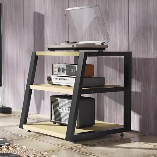 YQMHEZ 2/3/4-stufiges HiFi Rack, offener Audio Rack HiFi Regal, CD-Medienständer, Phonoschrank-Stereoschrank, bodenstehendes Aufbewahrungsregal for Zuhause/Büro/Theater(White Maple,23.6x20.4x23.6)