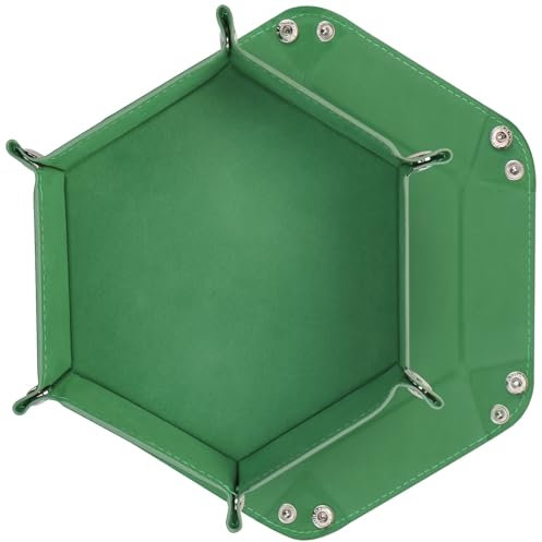 TYBYBB Würfelbrett Faltbar Würfelunterlage Leder und Samt Würfelteller Hexagon Würfeltablett Reise Würfelbretter Würfelschale für RPG DND Dragons Würfel Gaming Tischspiele (Grün)