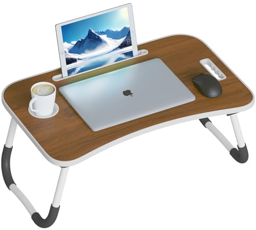 Ronistar Laptop Desk, Laptop Bed Table with Foldable Legs & Cup Slot, Reading Holder Notebook Stand Breakfast Bed Tray Book Holder for Sofa, Terrace, Balcony