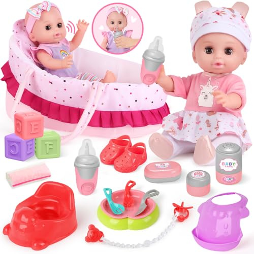 YOOHBERRYS Set di Bambola Bebè, Bambolotti Bambole e Accessori, Gioco di Ruolo Giocattoli, Realistico Giocattoli per Bambola Neonato con Vestiti, Set di Alimentazione, Compleanno Natale Regalo