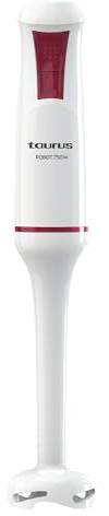 Taurus – Batidora mano Robot 750 | 750W | 2 Velocidades +Turbo | Cuchillas Inox | Compacta | Ergonómica | Fácil Montaje | Campana anti salpicaduras | Libre BPA | Apto lavavajillas | Blanco/Rojo