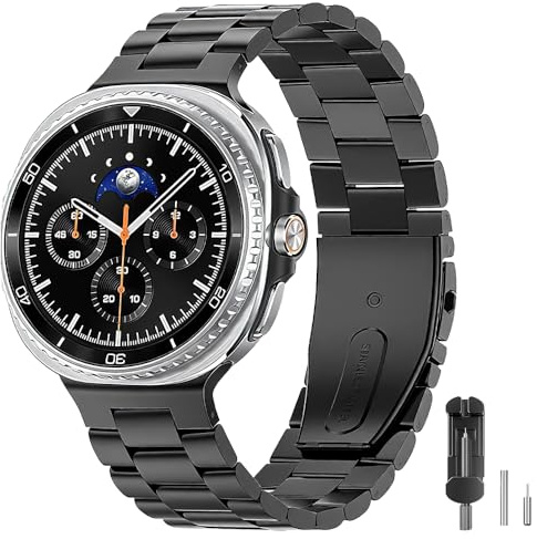 SUNDAREE No Gap Armband Kompatibel med Samsung Galaxy Watch 8 Classic 46MM/8 44MM 40MM LTE,Män Dam Rostfritt Stål Metall Klockband för SM-L500/SM-L330/SM-L320,Svart