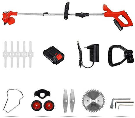 CUDTAPI Tagliaerba Elettrico Pieghevole 21V 1800W Tosaerba Potabile a Batteria Utensili for potatura da Giardino con Batteria 2PC e Ruote(Red 1Battery)