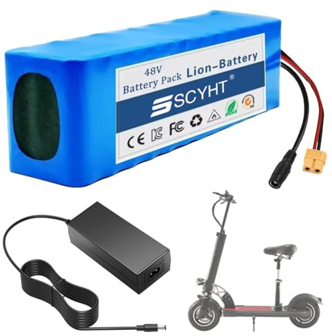 SSCYHT Batterie au Lithium 48 V 10 Ah 7 Ah 9 Ah 8 Ah Batterie Rechargeable 6 Ah Batteries Li-ION 48 V Batteries Scooters pour Moteurs 250 à 500 W avec Chargeur et BMS,48v9ah xt60