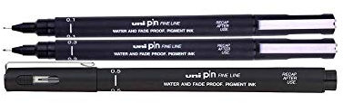 UNI-BALL PIN DRAWING PEN FINELINER ULTRA FINE LINE MARKER 0.3mm BLACK Ink - [Pack of 3]