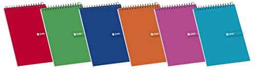 Enri, Bloc de Notas Pequeño con Espiral, Tapa Blanda, Cuadrícula 4x4, Formato 16º (10,3 x 7,8 cm), 80 Hojas, Pack 10 Libretas, Colores Surtidos