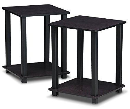 Furinno SIMPLISTIC Side Table Set of 2, 2-Tier End Table, Nightstand, Night Stand, Bedside Table, Easy Assembly, for Living Room, Bedroom, Dark Walnut