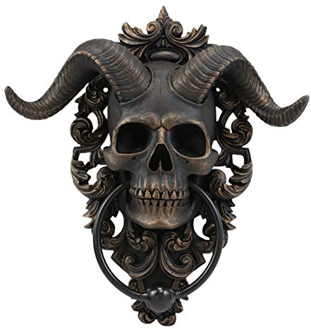 Ebros Türklopfer, Sabbatic Goat of Mendes Samael Lilith Baphomet Horned God Skull Hängender Türklopfer mit eingebauter Schlagplatte, Satanischer Teufel, Lucifer Akzent