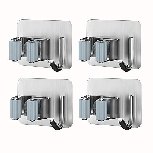 Colgador y Organizador de Escobas,Para Almacenamiento De Herramientas De Trapeador y Escoba,Autoadhesivo De Acero Inoxidable Sin Perforación,Para Jardín De Cocina Garaje Baño Oficina