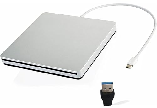 VikTck External CD DVD Drive USB C Ultra Slim Portable CD DVD Player Burner/Writer/Reader USB Superdrive Disc Duplicator for MacBook Pro/Air/Mac/M1/Laptop/Windows10 (Silver)