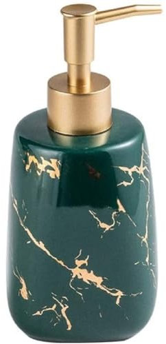 FülleMore Keramik Seifenspender 350ml nachfüllbar Lotionspender Gold Marmor Optik Handseifenspender Küche Badzimmer Pumpseifenspender Waschbecken Flüssigseifenspender Spülmittelspender (Grün)