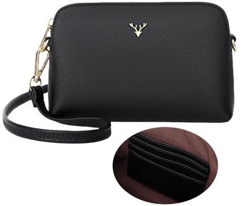 ZMDB Handtasche Damen Klein Umhängetasche Damen PU Leder Handytasche mit Handgelenkband & Verstellbar Abnehmbar Schultergurt, Schultertasche Damen Tasche Reißverschluss Crossbody Bag(Schwarz-Groß)