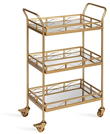 Kate and Laurel Ketia Glam Metal Bar Cart; 23 x 13 x 34; Gold; Glamorous Three Tier Gold Bar Cart for Display and Storage