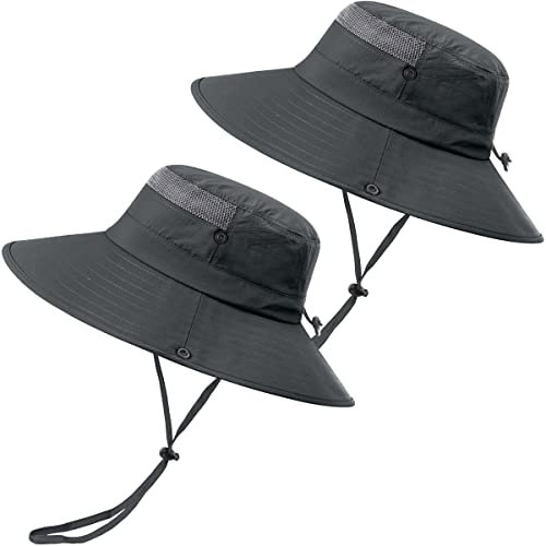 2 Stück Boonie Sonnenhut Herren Bucket Hat UV-Schutz Faltbar Wasserdicht Outdoor Sonnenschutz Hut Fischerhut Sommer Gartenhut Wanderhut Anglerhut Buschhut Unisex (Dunkelgrau & Dunkelgrau, 2 Stück)
