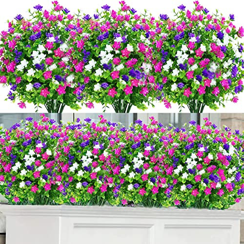 NANQWIN Artificial Flowers,12 Bundles Artificial Shrubs Bushes,Fake Flowers UV Faux Plants,Artificial Outdoor Plants and Flowers for Home Garden Wedding (3 Colors)