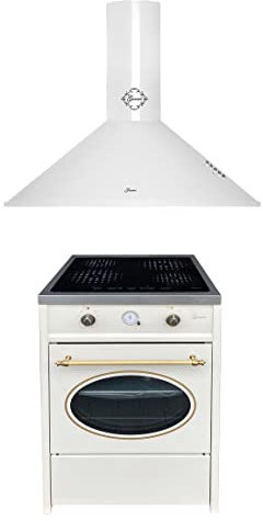 GURARI Herdset GCH E 612 Cr r + GCH C 46 WH 9, Retro Induktions Standherd 60 cm, Range Coocker, 60 L, Creme + Dunstabzugshaube 90 cm, Wandhaube, Creme, Ablufthaube/Umlufthaube, 1000m3/h