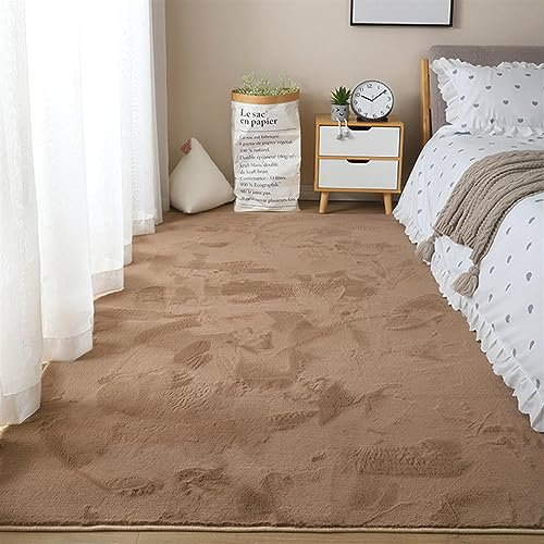 ZWPILY Hochflor Teppich Wohnzimmer Kinderzimmer Flauschig Fellteppich Kunstfell Fellimitat Plüsch Bettvorleger Einfarbig, Waschbar rutschfest, Modern Kunstfell Carpet,Khaki,200x300 cm