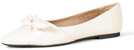 Amazon Essentials Women's Pointed Toe Bow Ballet Flats, Off-White, 12.5
