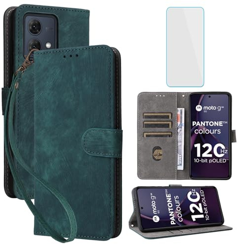 IUQXU Funda para Motorola Moto G84 5G Tapa Libro con Protector Pantalla Anti-Choques Antigolpes [Bloqueo RFID] Plegable Ranuras Tarjetas Billetera Cuero Carcasa Motorola G 84 5G MotoG84 Verde