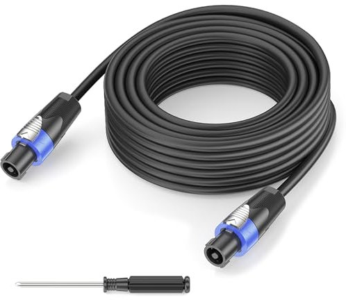 Jumwa 15M Cavo Speakon per Altoparlanti 15AWG con Twist Lock per DJ/PA/Amplificatori Heavy Duty Audio, M-M