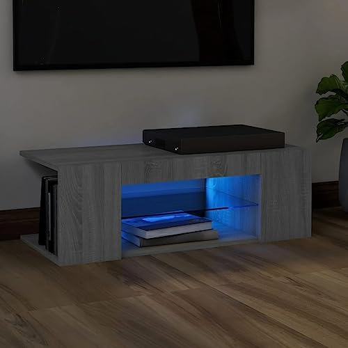 NQJIBUE Artikel-TV-Schrank mit LED-Leuchten grau Sonoma 90x39x30 cm Entertainment Center & TV-Ständer