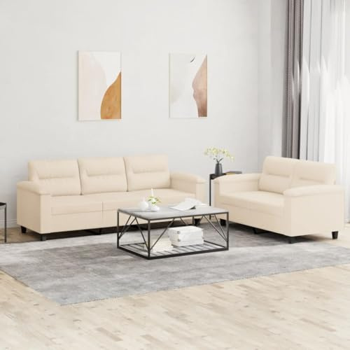 Qnhdfrt Ensemble de canapé 2 pièces en tissu microfibre beige avec coussins - Ensemble de canapé confortable 2 places et 3 places robuste et durable pour le salon