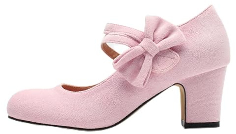 Mary Jane - Zapatos de tacón para mujer, tacones retro, zapatos de tacón retro, zapatos de ante sintético, zapatos de punta redonda, zapatos de tirolesa para oficina, cómodos zapatos de boda