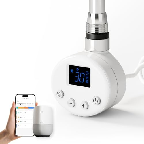 EMKE Heizstab für Badheizkörper 300W, Smart WiFi Heizpatrone aus Edelstahl für Heizkörper Handtuchheizkörper, Heizstab mit Thermostat APP Steuerung, Temperaturregler und Timerfunktion Weiß