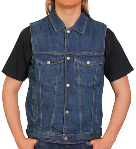 Hot Leathers VSM6001 Men's Blue Denim Vest-Blue-MD