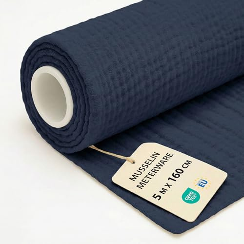Tyg Metervara Muslin Bomull 5 M x 160 cm Lätt Sytyg – Mjukt Andningsaktivt för Filt Bordslöpare Sommarklänning Baby Accessoarer Luftigt Skönt med Oeko Tex Marinblå